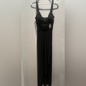 Elegant Betsy & Adam Black Maxi Dress with Embellishment
